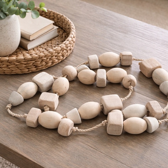 Other - Natural Wood Oversized Wooden Home Decor Large Bead Garland Neutral Nautical
